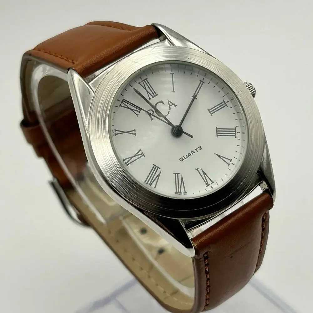 Pier Carlo D'Alessio (PCA) Silver Tone Brown Leather Watch Working New Battery